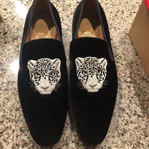 Black red bottom cheetah embroidered loafers Christian Louboutin Size 44
